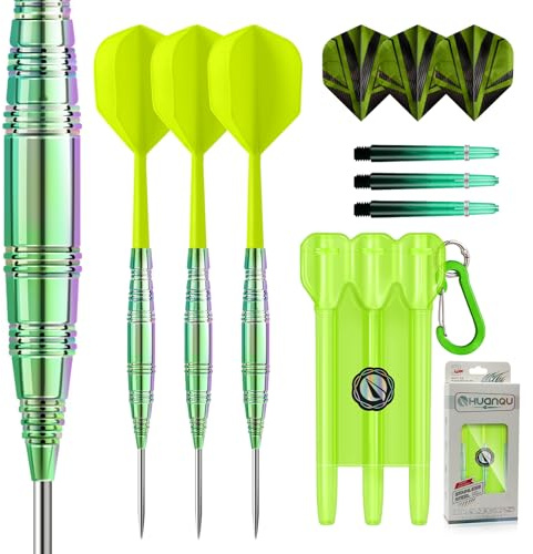 HUANQU 3 Steeldarts, Dartpfeile mit Metallspitze, 21/22 g, Dart Tasche