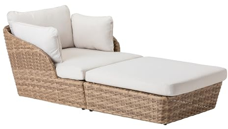 Dehner Gartenliege Tulum, Sonnenliege inkl. wasserabweisendem Polster, 2-teilig, 103 x 66 x 200 cm (B/H/T), Sitzhöhe 37 cm, Aluminium/Kunststoff/Polyester, braun/weiß