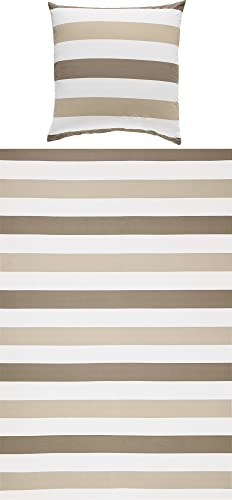 REDBEST Renforcé Bettwäsche-Set Taupe-beige-weiß Größe 80x80 cm / 135x200 cm - mit Reißverschluss - atmungsaktiv, strapazierstark - weitere Farben