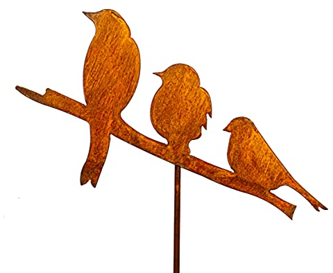 Blümelhuber - girouette de Jardin Exterieur avec 3 Oiseaux du Jardin - Decoration Jardin Metal rouillé - 114cm