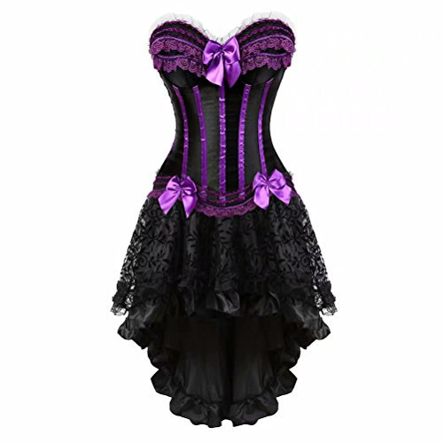 Josamogre Sexy Femme Gilet Bustier Tutu Jupe Corset Cuir Punk Gothique Steampunk Robe Halloweenn Violet Noir 3XL