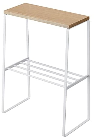 YAMAZAKI 4382 Tosca Beistelltisch, weiß, Stahl/Holz, minimalistisch, 42 x 22 x 56.5 cm