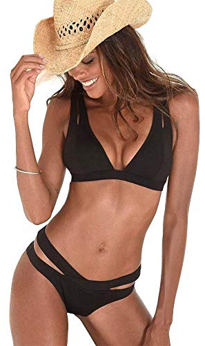 Venice Beach Damen Triangel Bikini Cut Out (Schwarz, 38 (38A/B))