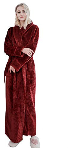 BELLOO Womens Loungewear Plush Fleece Bath Robes Cozy Dressing Gown Full Long, Wine L