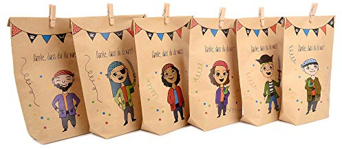 ewtshop® Piratengeschenktüten + Mini-Holzwäscheklammern, 12 Geschenktüten mit 6 verschiedenen süßen Piraten für Mitgebsel, Geschenke, Kindergeburtstage und vieles mehr
