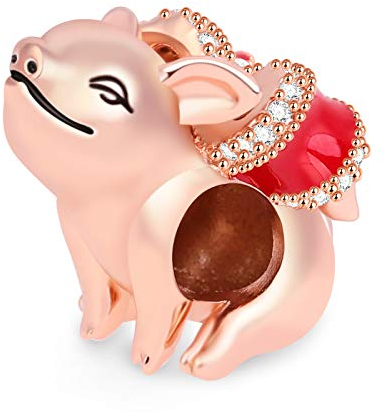 GNOCE Schweinchen Charm Perle mit Schmetterling aus 925 Sterling Silber Rose Gold Plated Passt für alle Armbänder und Halsketten Bestes Geschenk für Frau Kinder Mädchen