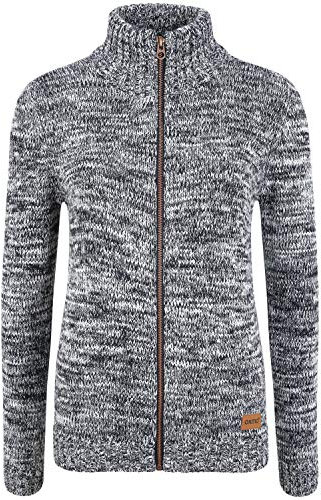 OXMO OXPhenix Damen Strickjacke Grobstrick Cardigan Strickcardigan mit Stehkragen Reißverschluss 100% Baumwolle Regular fit, Größe:L, Farbe:Insignia B (791991)
