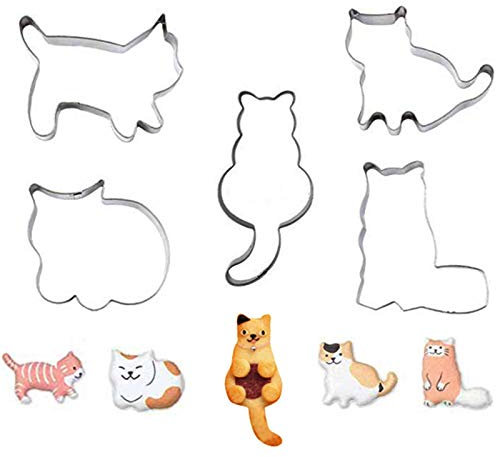 DUBENS 5er Set Ausstecher Katze Form Keks Form Set schöne Schnittform für Lebkuchen Fondant DIY Backen Zubehör