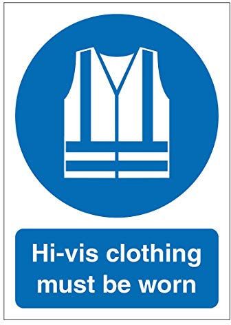 Hi-vis clothing must be worn mandatory safety sign - Size 100mm x 140mm - Self adhesive vinyl sticker - Denotes specific actions that must be adhered to (1)