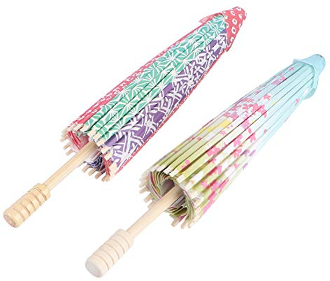 Amosfun 2pcs Asian Silk Umbrella Chinese Oiled Paper Umbrella Japanese Parasol Rainproof Parasol Dancing Props for Wedding Party Favors