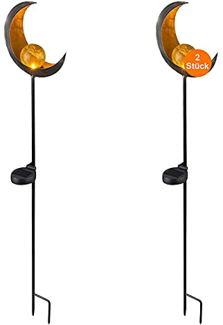 bmf-versand® Solarlampen für Außen Kugel Glas mit LED 2er Set - Gartendeko Metall Modern - Solarleuchten Garten Deko 2 Stück - Außenlampe Anthrazit Stehend Mond - Höhe 90 cm