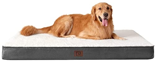 EHEYCIGA Orthopädisches Hundebett Mittelgroße Hunde 89x58x9cm, Hundekissen Waschbar Flauschig,Hundematte Hundematratze für Kiste, Beige