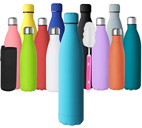 GeeRic Bouteille d'eau en Acier Inoxydable, Bouteille d'eau en Métal à Double Paroi Isolée sous Vide 12 Heures Chaudes et 24 Heures Boissons Froides Bouteilles 1000 ML/34 Oz Paon Bleu