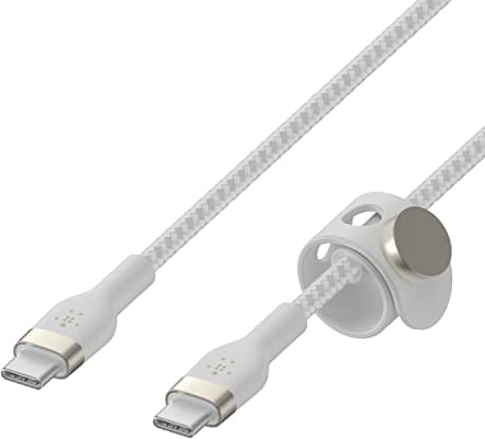 Belkin BoostCharge Pro Flex câble à gaine tressée USB-C vers USB-C, Certifié USB-IF, recharge Power Delivery, câble USB C pour iPhone 16, 15, MacBook, iPad Pro, Galaxy S24, Pixel, etc, 2 m, blanc