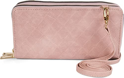 styleBREAKER Damen 2in1 Mini Geldbörse Rauten Prägung, Rose