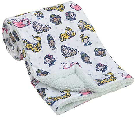 Disney Manta de bebé súper suave con lunares de princesa, color blanco, rosa, amarillo y lavanda con espalda de sherpa
