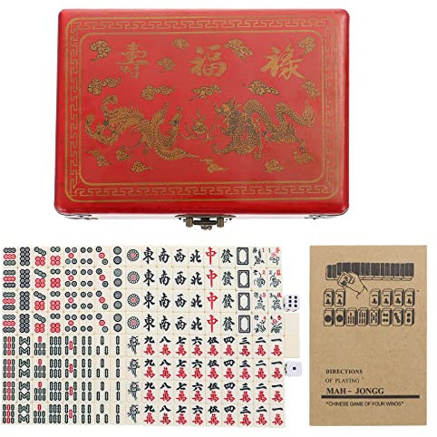 jojofuny Chinesisches Mahjong-Set Tragbar Mit Box Spielsteine Für Reisen Zuhause Traditionelle Spielanleitung Für Mahjong-Liebhaber