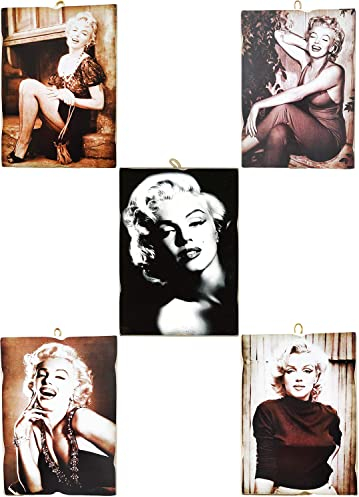 KUSTOM ART Set mit 5 Bildern, Vintage-Stil, berühmte Schauspieler, Marilyn Monroe, Druck auf Holz, 18 x 25 cm, für Restaurant, Pizzeria Bar Hotel.