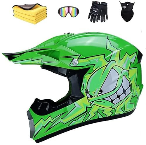 LVSENET casco de motocross para niños, casco Downhill y integral moto cross MTB, verde, S (52-56cm)