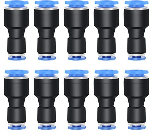 ERGAOBOY 6MM x 4MM OD Straight Reducing Push to Connect Tube Fittings, Blue Pneumatic Union Pipe Reducer Push Lock - 10 Pcs