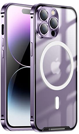 Cbincn Metal Frame Camera Lens Protector Case for iPhone 14, Magnetic Adsorption Metal Bumper Back Translucent Matte PC Cover, 360 Full Body Protection Case for iPhone 14 Pro Max Purple