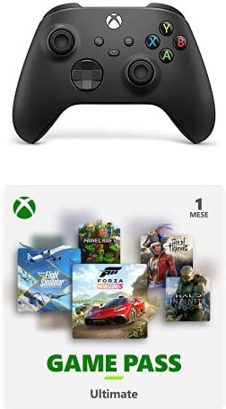 Xbox Wireless Controller – Carbon Black + Abbonamento Xbox Game Pass Ultimate - 1 Mese