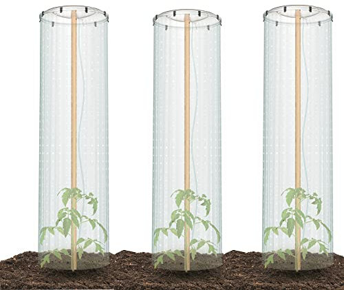 3x Deckel Tomaten Blumentopf Gewächshausfolie Treibhaus Folie LDPE atmungsaktive Pflanzenschutz Pflanzenfrostschutzhülle Kälteschutz Sonnenschirm transparente Kunststofffolie Löchern Schutzfolie Stell