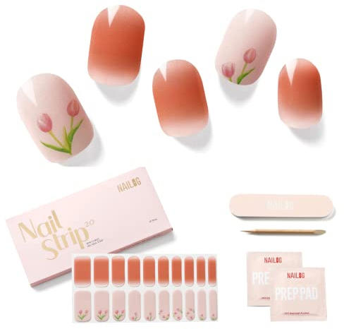 NAILOG Semi Cured Gel Nail Strips (20Pcs Extra Long Stickers/Wraps) | Glossy & Long Lasting Soft Gel Finishing | The Little Tulip