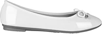 KRISP Women Bow Toe Patent Ballerina Pumps (White, 7) 3701-WHT-7
