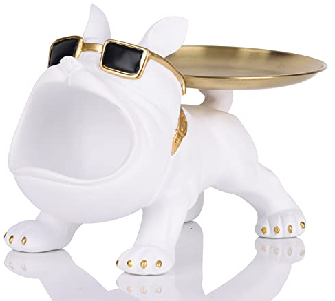 XMGZQ Französische Bulldogge Tablett,Moderne Dekoration aus Kunstharz,Schlüsselhalter,Süßigkeiten-Schmuck,Ohrringe,geeignet für Heimdekoration,Moderne Kunst,Französische Bulldogge Deko