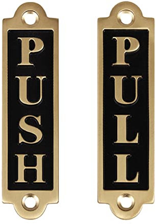 Brass Push and Pull Signs for Doors,Set Pair of Door Signs for Businesses Restaurants Bars Hotels Schools Cafe Wooden Doors,Durable,Guaranteed Not to Tear-9.3x2.4cm (Color : A Pair)
