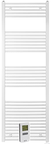 anapont Scaldasalviette elettrico da bagno, 1475 x 600, bianco dritto, telecomando con funzione timer, scaldasalviette, scaldasalviette, riscaldamento elettrico, riscaldamento asciugamani