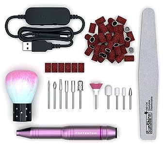 PORTENTUM Ponceuse pour Ongles, Lime a Ongle Electrique Professionnel Ongles Manucure Machine avec USB 25000RPM, Noël Portable Kit de Manucure Pedicure