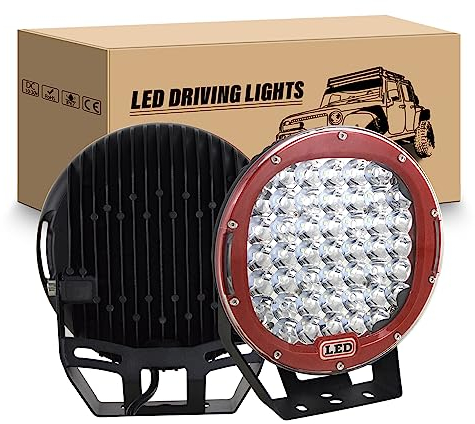 RIGIDON Faro da Lavoro Led, 2Pcs 23 cm 9 Pollici 225W Spot Luci di Lavoro a Led, Faretti Fendinebbia 12V 24V per Fuoristrada Offroad Auto Trattore Escavatore Camion SUV ATV 4x4, Rosso Rotondo