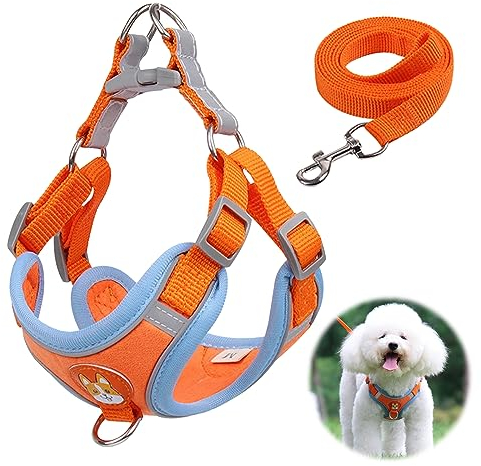 Hundegeschirr für Hunde,Hundegeschirr Kleine Hunde,Verstellbare Reflektierende Welpengeschirr,Brustgeschirr Hund,XS (Orange)