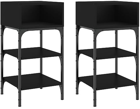 vidaXL Nachttisch 2 STK., Beistelltisch mit viel Stauraum, Nachtschrank mit verstellbaren Beinen, Nachtkommode Nachtkonsole, Schwarz Holzwerkstoff