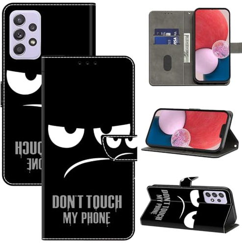 BOLELAW Hülle für Samsung Galaxy A52 5G/A52 4G/A52s 5G mit [Magnetverschluss] [Flip-Funktion] [Kartenfächern] Flip Case Leder Samsung A52 Schutzhülle Stylische Klapphülle, Don't Touch My Phone