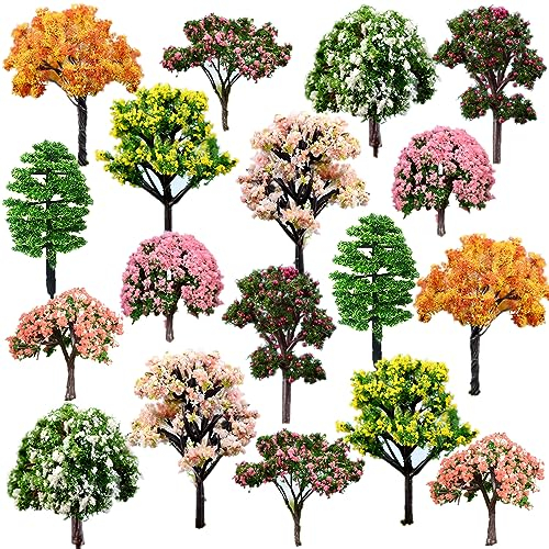 27 Stück Modellbau Bäume, Modell Bäume Miniatur, Landschaft Modell Bäume, Mixed Bunt Modell Baum, Mixed Bäume, Zug Bäume, für DIY Landschaft, Miniaturlandschaften, Sandtisch, Landschaftsmodell(5-7cm)