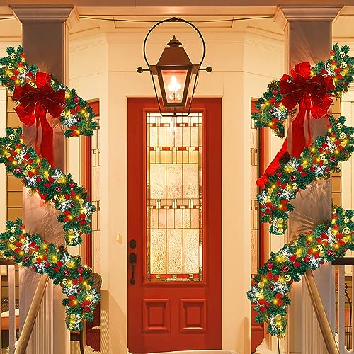 Gimisgu 5m Weihnachtsgirlande Künstliche, Tannengirlande Grün mit 100 LEDs Warmweiß inkl.Deko, 8 Modus Lichterketten, Weihnachtskranz Türkranz Girlande für Treppen Haustür Displa, 1 STÜCK