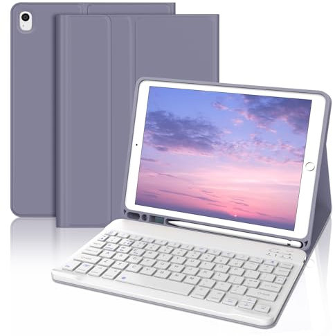 Funda con Teclado para iPad 9a Generación 10.2, Teclado Bluetooth Desmontable con Funda y Portalápices para iPad 9a Gen 2021/8a Gen 2020/7a Gen 2019/iPad Pro 10.5 2017 y iPad Air 3 2019, Púrpura