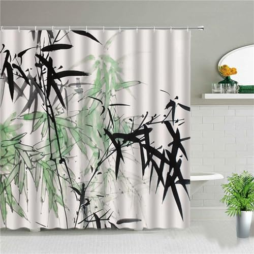Duschvorhang 200x240cm Grüner Bambus Duschrollo für Badewanne Vorhang Outdoor Duschvorhänge Anti Schimmel Wasserdicht Duschtrennwand Moderne Badezimmer Gardinen Dusche mit 12 Duschvorhangringe Z368