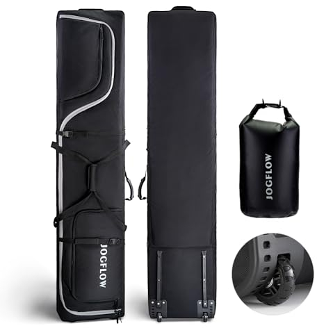 360° voll gepolsterte Skitasche mit Rädern – 1200D wasserdichter Stoff, 10 mm Perlbaumwolle gepolstert, passend für Einzel- oder Doppelski, Rolltasche für Flugreisen – bis zu 175 cm