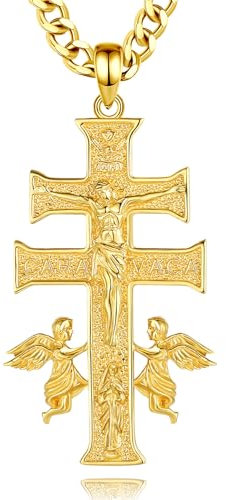 AEONSLOVE Cruz de Caravaca Plata para Hombre Mujer Collar con Cruz de Caravaca Plata de Ley 925 Colgante Cristo Religioso Joyas Amuleto de Protección Regalo Católico (oro)