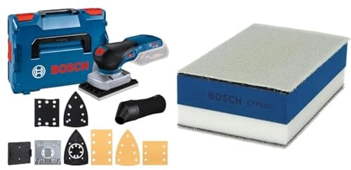 Bosch Professional 18V System ponceuse vibrante sans-fil GSS 18V-13 (avec sac à poussière, 3 plateaux, 3 feuilles abrasives, gabarit de perçage, dans L-BOXX) + 1x Expert Cale Dual Density