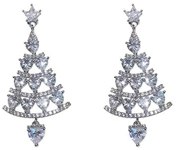 fdsmall 1Pair Weihnachtsohrringe für Frauen Silberne Ohrringe mit Weihnachtsbaummotiv Drop Tree Dangle Hoop Jewellery 925 Silber Nadel High-End Kristall Ohrringe Leichter Schmuck Geschenke (01)