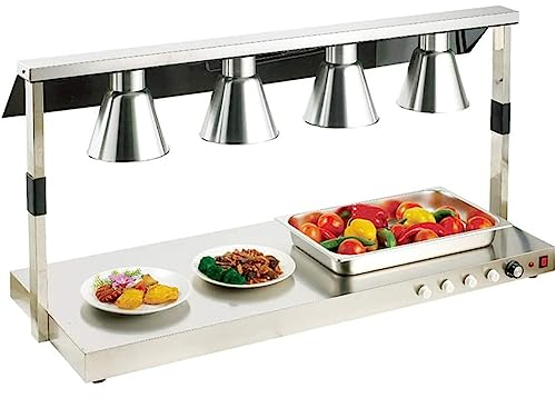 CWJIN Food Warmer Lights, Food Warming Lamp, Buffet Food Heating Lamp, 4 Head Pizza Buffet Warmer Lights,Stainless Steel Table Top, for Buffet Kitchen Restaurant