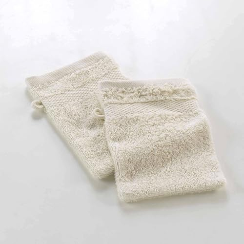 Douceur d'Intérieur, 2 Gants de Toilette (15 x 21 cm) Elegance Sable, 100% Coton Uni