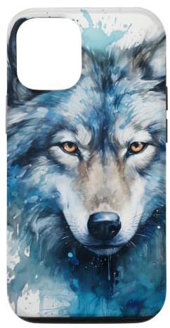 Wolf Türkis Blau Aquarell Hülle für iPhone 12/12 Pro