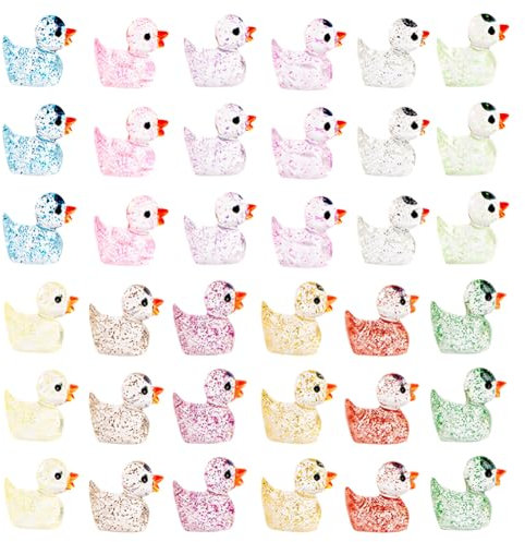 JIHUOO 50 Pcs Mini Resin Ducks Glitter Small Ducks Miniature Figures Tiny Ducks Micro Landscape Duck Ornaments Aquarium Dollhouse Ornaments Party Gift Favors