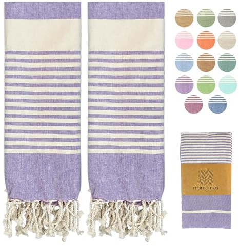 MOMOMUS Pack de 2 Foutas XL o Toallas de Playa Grandes de Algodón - Absorbente, Ultrasuave y Compacta - Ideal como Pareo de Playa o Toalla de Piscina - Lila, 90x180 cm